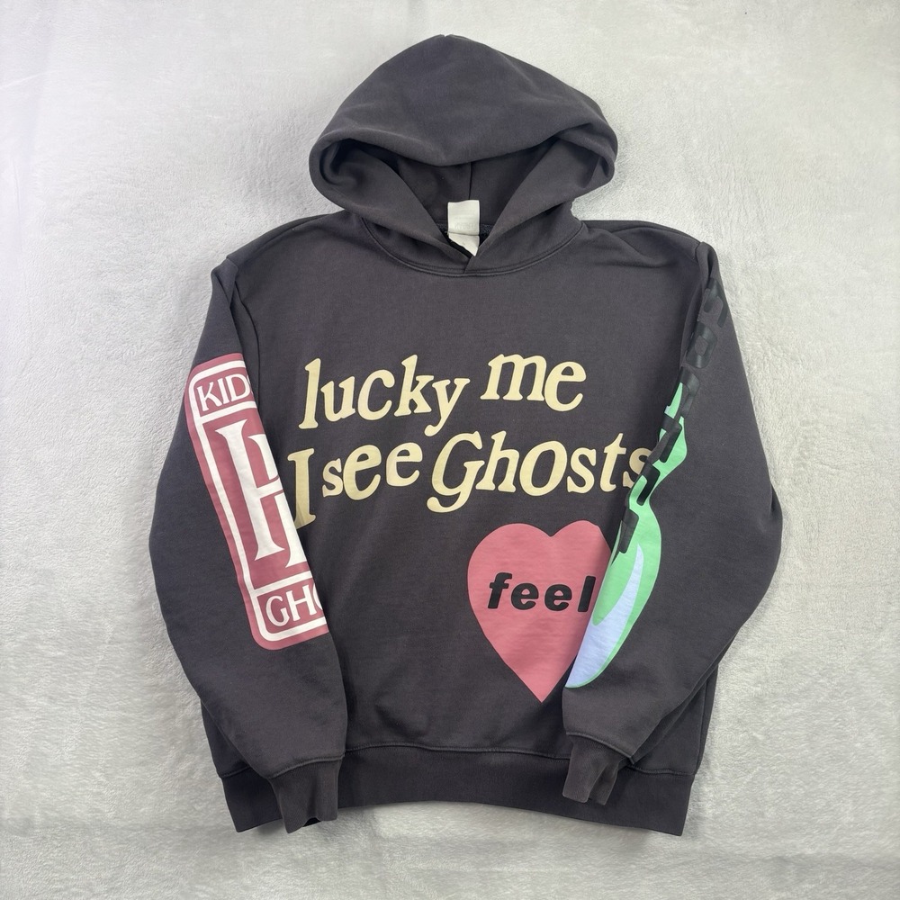 Lucky Me I See Ghost Kids Grey Camp Flog Gnaw Fleece Long Sleeve Hoodie Men's M